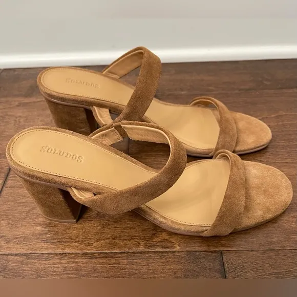 Soludos Ines Tan Open-Toe Double Strap Suede Block Heel Sandals Size 11