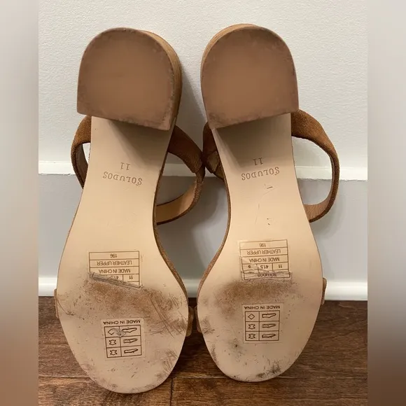Soludos Ines Tan Open-Toe Double Strap Suede Block Heel Sandals Size 11
