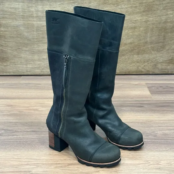 Sorel Addington Tall Leather Boots in Black Size 7.5