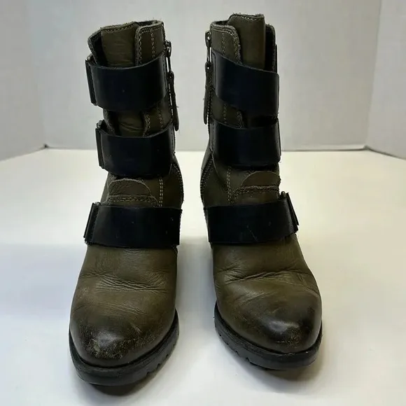 Sorel After Hours Leather Wedge Ankle Boots Booties NL2550-383 Green Size 6