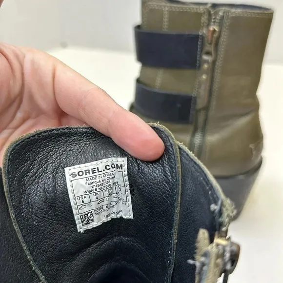 Sorel After Hours Leather Wedge Ankle Boots Booties NL2550-383 Green Size 6