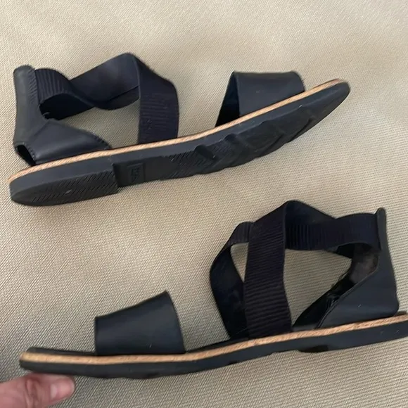 Sorel Ella Black Leather Sandals Size 8