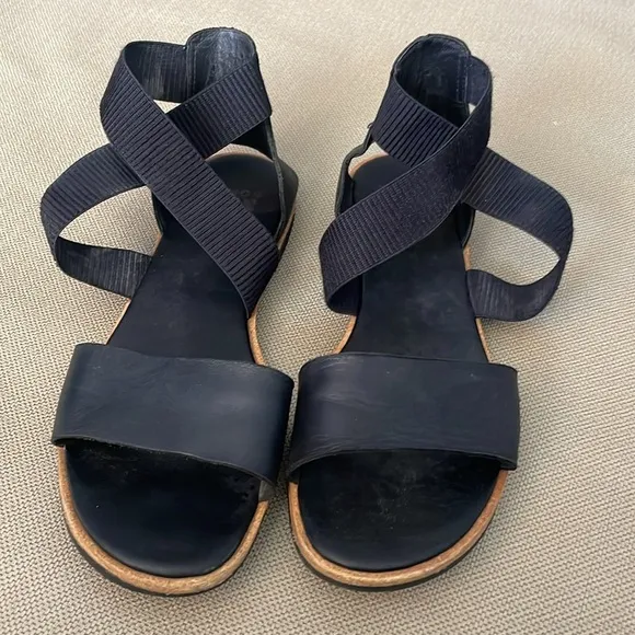 Sorel Ella Black Leather Sandals Size 8