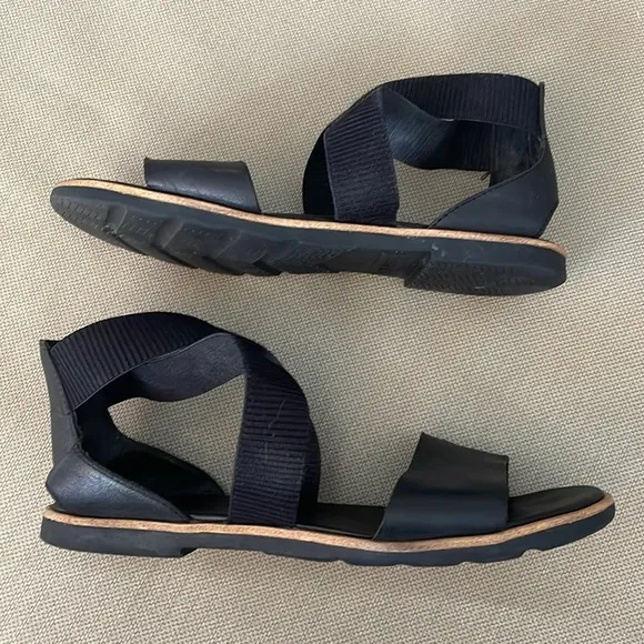 Sorel Ella Black Leather Sandals Size 8