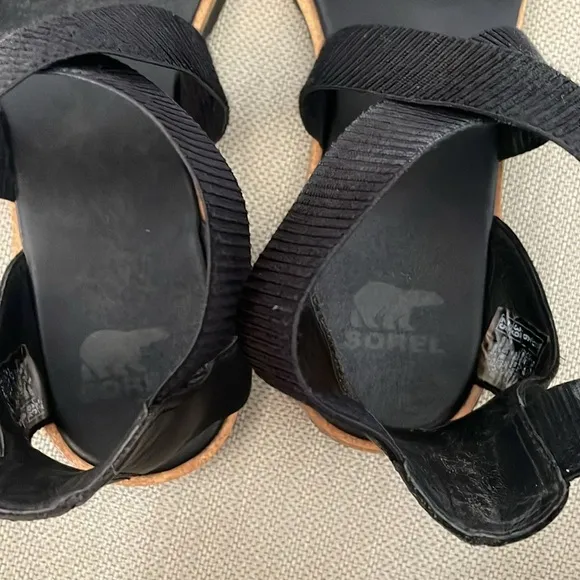Sorel Ella Black Leather Sandals Size 8