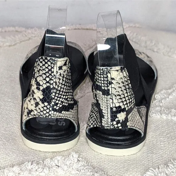 Sorel Ella II Strappy Ankle Sandals Snake Print Black Open Toe Women's Size 7