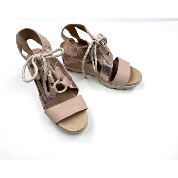 Sorel Joanie II Ankle Lace Natural Tan‎ Sandals Women 7.5 NWOT Open Toe Wedge