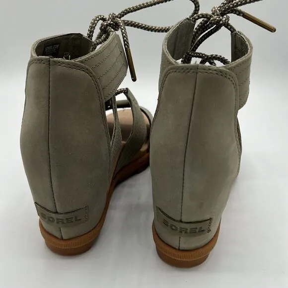 Sorel Joanie II Ghillie Lace Up Gladiator Wedge Sage Green-8.5. B45