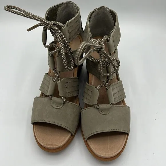 Sorel Joanie II Ghillie Lace Up Gladiator Wedge Sage Green-8.5. B45