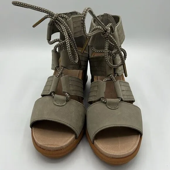 Sorel Joanie II Ghillie Lace Up Gladiator Wedge Sage Green-8.5. B45