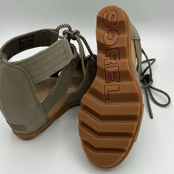 Sorel Joanie II Ghillie Lace Up Gladiator Wedge Sage Green-8.5. B45