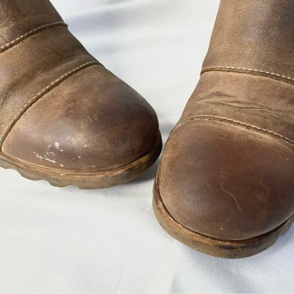 Sorel Lea Wedge Leather Distressed Waterproof Boots Elk Size 7.5