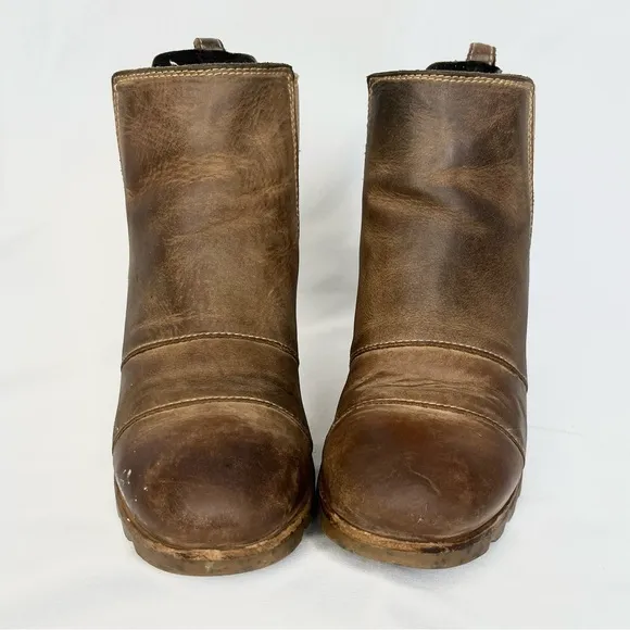 Sorel Lea Wedge Leather Distressed Waterproof Boots Elk Size 7.5