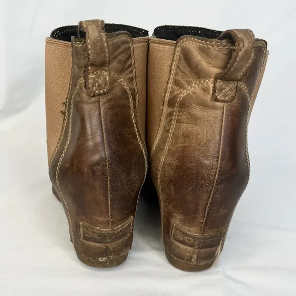 Sorel Lea Wedge Leather Distressed Waterproof Boots Elk Size 7.5
