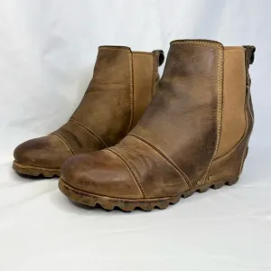 Sorel Lea Wedge Leather Distressed Waterproof Boots Elk Size 7.5
