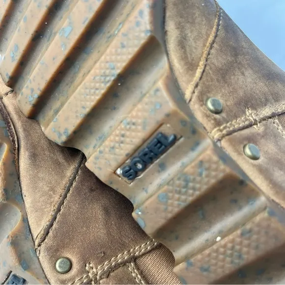Sorel Lea Wedge Leather Distressed Waterproof Boots Elk Size 7.5