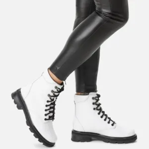 Sorel Lennox Lace Up Boots Leather Combat Hiker Booties White Size 8.5 NEW