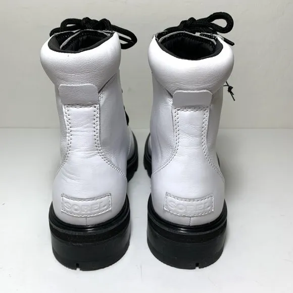 Sorel Lennox Lace Up Boots Leather Combat Hiker Booties White Size 8.5 NEW