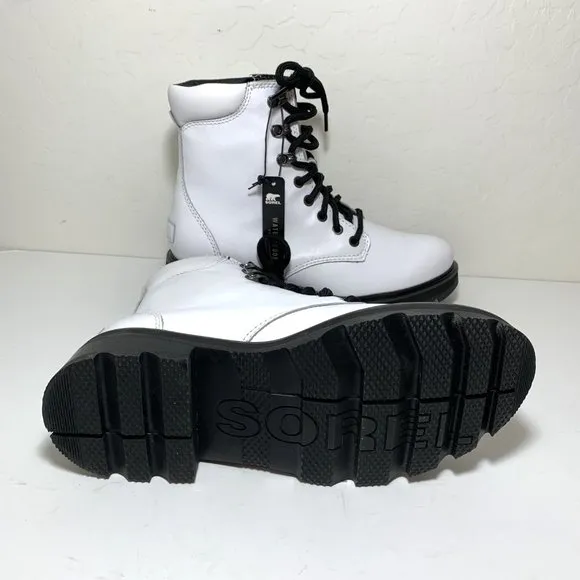 Sorel Lennox Lace Up Boots Leather Combat Hiker Booties White Size 8.5 NEW