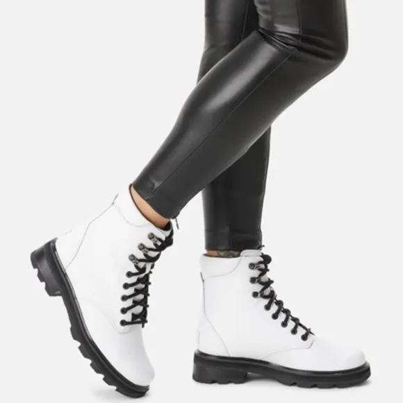 Sorel Lennox Lace Up Boots Leather Combat Hiker Booties White Size 8.5 NEW