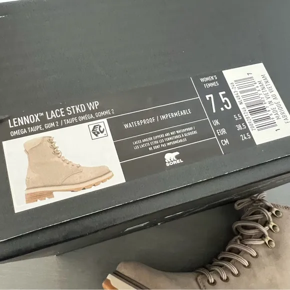 SOREL Lennox Lace-up Waterproof Boots in Omega Taupe