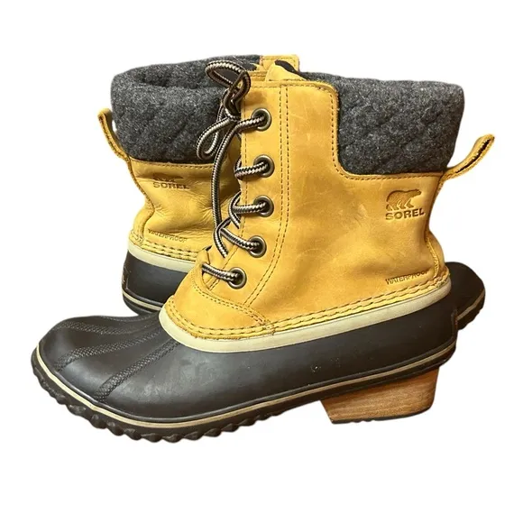 Sorel Slimpack II Lace Winter Boots Womens Size 8.5  Leather Elk Black/Tan