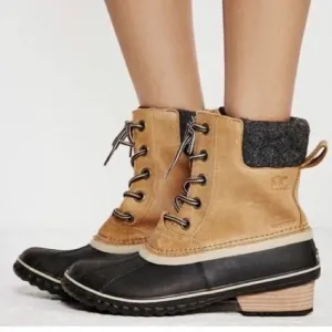 Sorel Slimpack II Lace Winter Boots Womens Size 8.5  Leather Elk Black/Tan