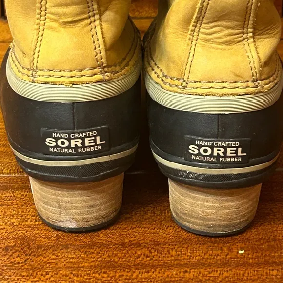 Sorel Slimpack II Lace Winter Boots Womens Size 8.5  Leather Elk Black/Tan