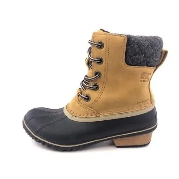 Sorel Slimpack II Lace Winter Boots Womens Size 8.5  Leather Elk Black/Tan