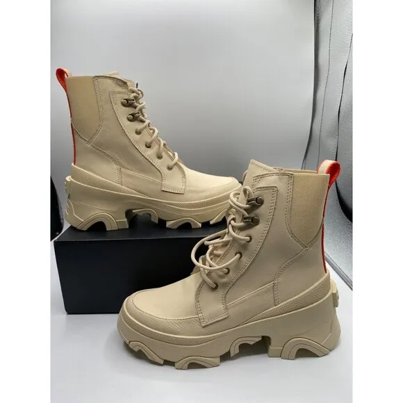 Sorel Women's Bleached Ceramic/Optimized Orange Brex Lug Sole Lace Up Boots NIB
