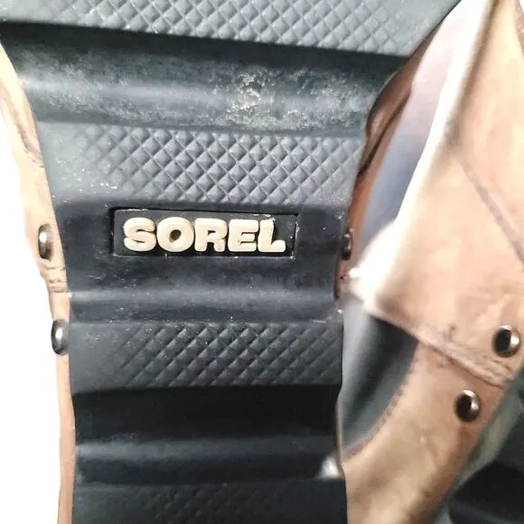 Sorel Womens Lea Ankle Boots Brown Black Wedge Heels Leather Cap Toe 10.5