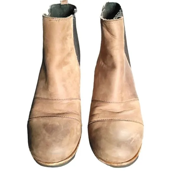 Sorel Womens Lea Ankle Boots Brown Black Wedge Heels Leather Cap Toe 10.5