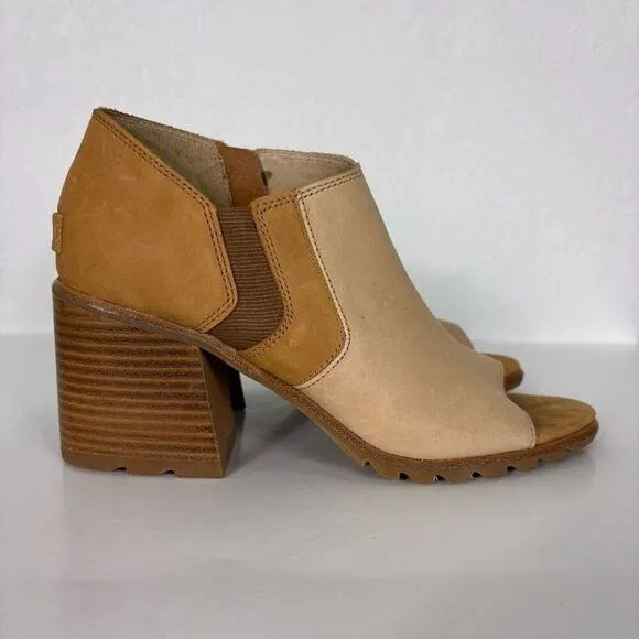 Sorel Nadia Tan Colorblock Ankle Block Heel Open Toe Sandals Size 10