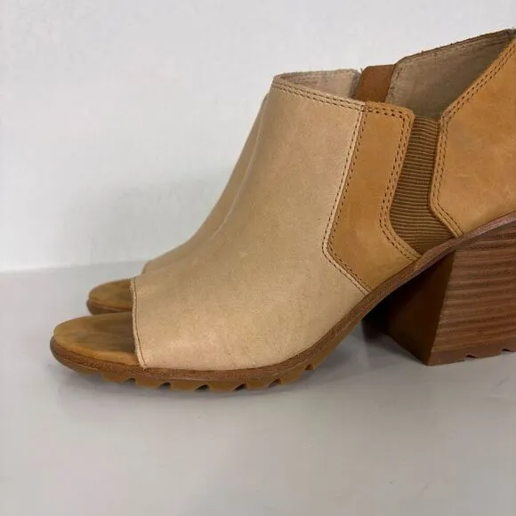 Sorel Nadia Tan Colorblock Ankle Block Heel Open Toe Sandals Size 10