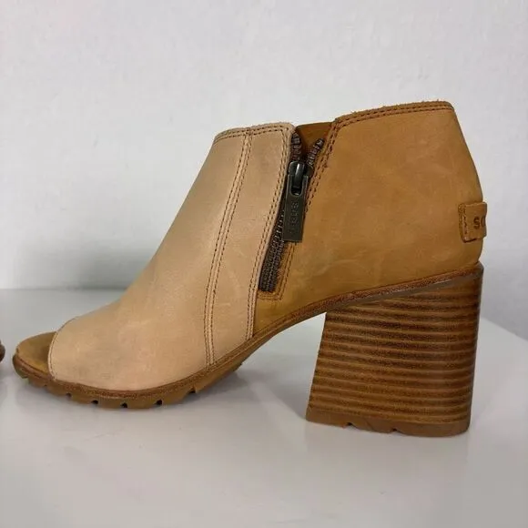 Sorel Nadia Tan Colorblock Ankle Block Heel Open Toe Sandals Size 10