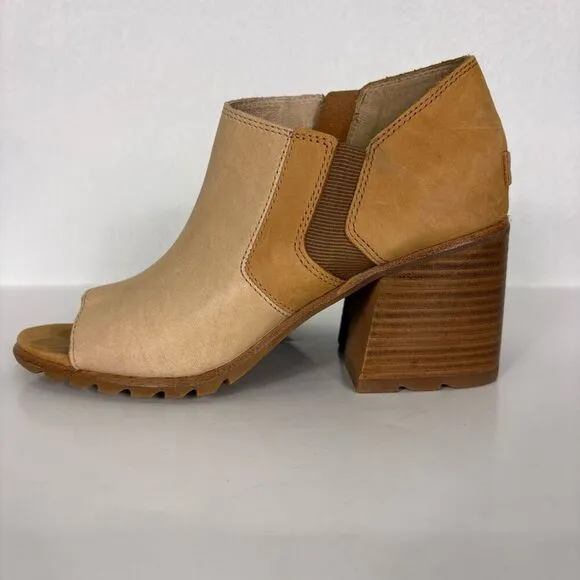 Sorel Nadia Tan Colorblock Ankle Block Heel Open Toe Sandals Size 10