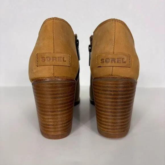 Sorel Nadia Tan Colorblock Ankle Block Heel Open Toe Sandals Size 10