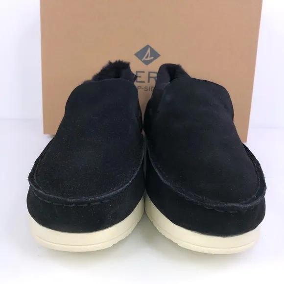 Sperry Mens Moc Sider Black Suede Lined Slip on Boots Shoes STS23724