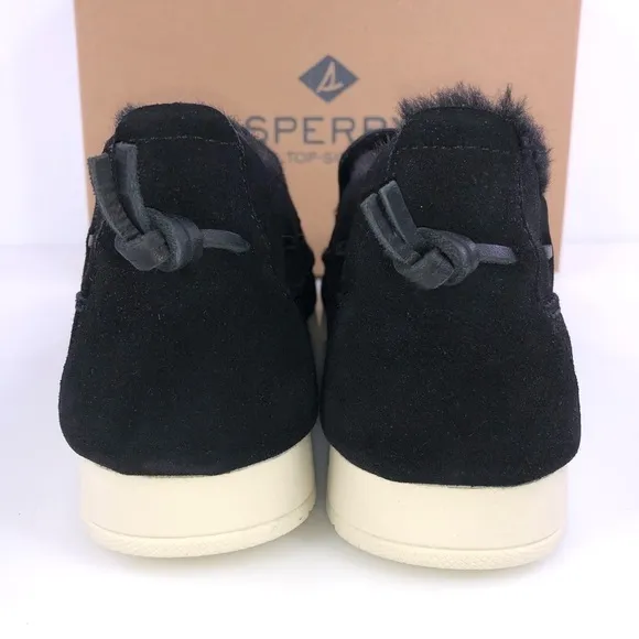 Sperry Mens Moc Sider Black Suede Lined Slip on Boots Shoes STS23724