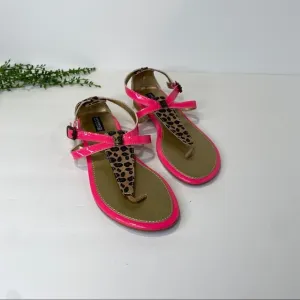 Sperry Summerlin Sandals Size 4M Neon Pink &amp; Leopard Open Toe Ankle Strap
