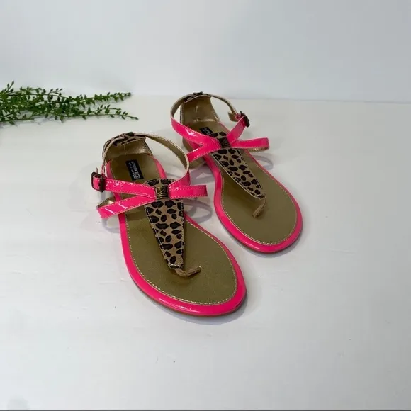 Sperry Summerlin Sandals Size 4M Neon Pink &amp; Leopard Open Toe Ankle Strap
