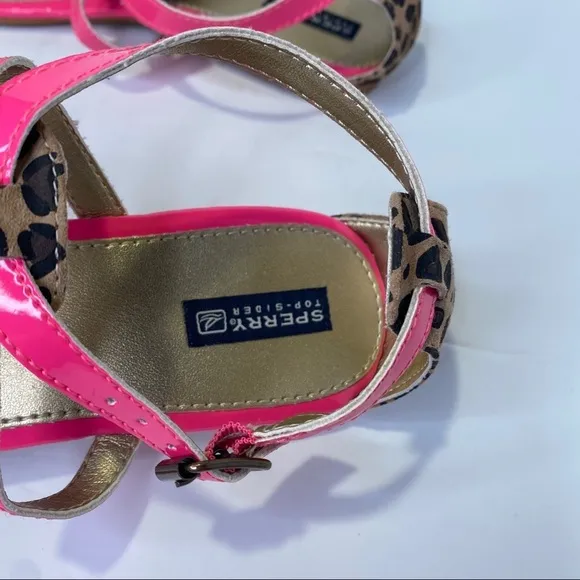 Sperry Summerlin Sandals Size 4M Neon Pink &amp; Leopard Open Toe Ankle Strap