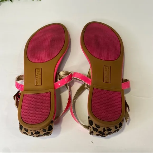 Sperry Summerlin Sandals Size 4M Neon Pink &amp; Leopard Open Toe Ankle Strap