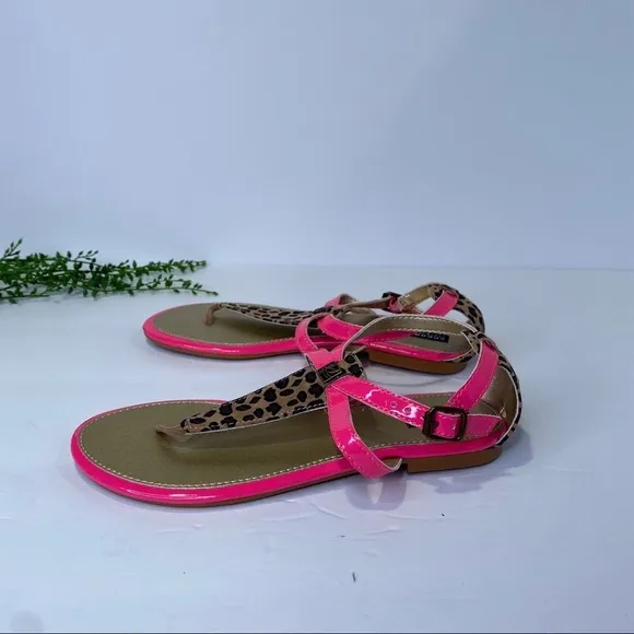 Sperry Summerlin Sandals Size 4M Neon Pink &amp; Leopard Open Toe Ankle Strap