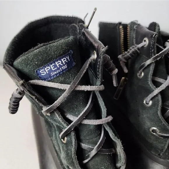 Sperry Syren Gulf Duck Boots Womens Size 10 Black Suede Lined Zip Up Booties