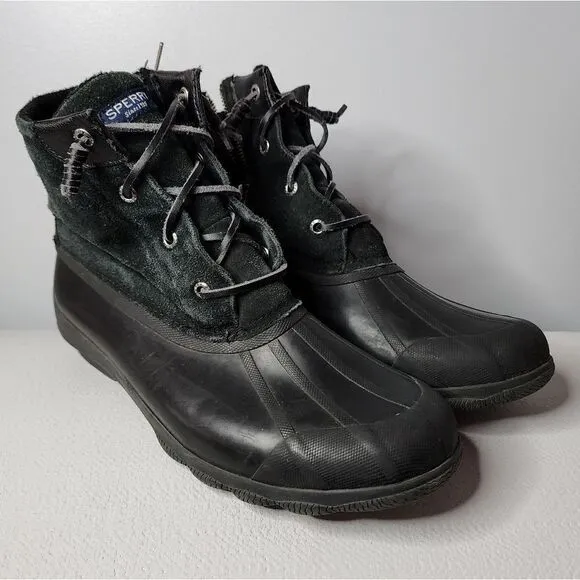 Sperry Syren Gulf Duck Boots Womens Size 10 Black Suede Lined Zip Up Booties