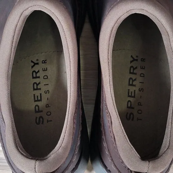 Sperry Top Sider Shoes Men Size 12 Brown Leather Slip On Center Seam Pinch Toe