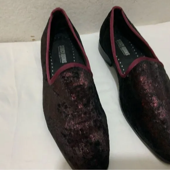 Stacy Adams Swank velour red purple iridescent slip on loafers shoes size 10.5 M