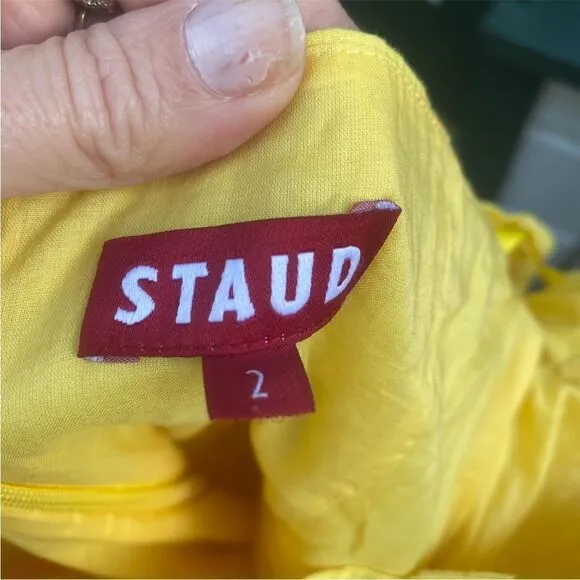 STAUD Elio Cotton Poplin Off-The-Shoulder Midi Dress Yellow size 2