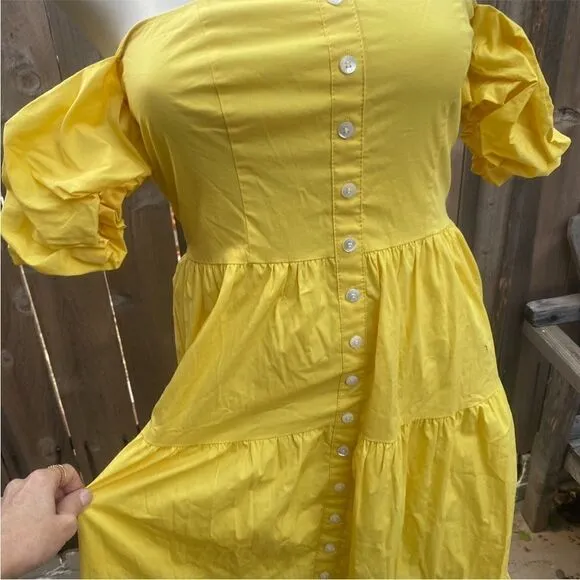 STAUD Elio Cotton Poplin Off-The-Shoulder Midi Dress Yellow size 2